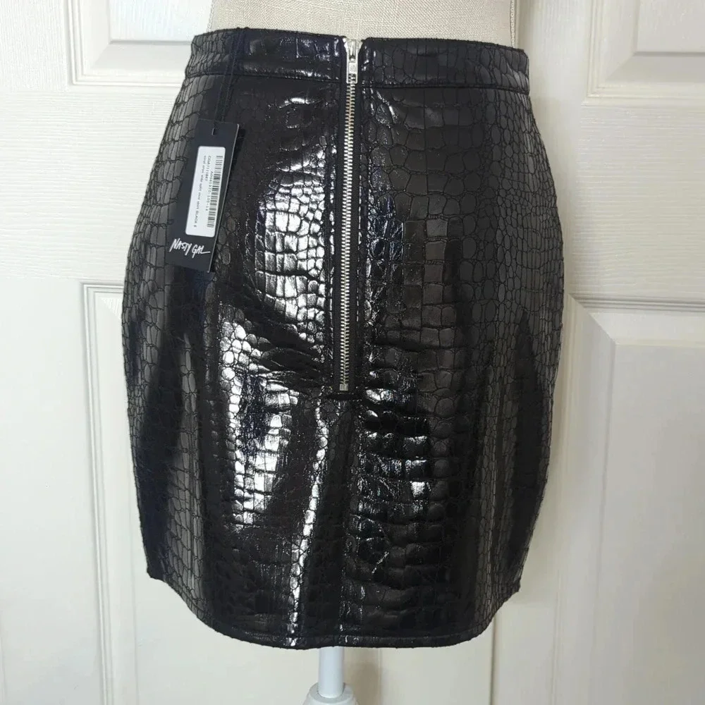 Nasty Gal Croc and Roll Vinyl Mini Skirt